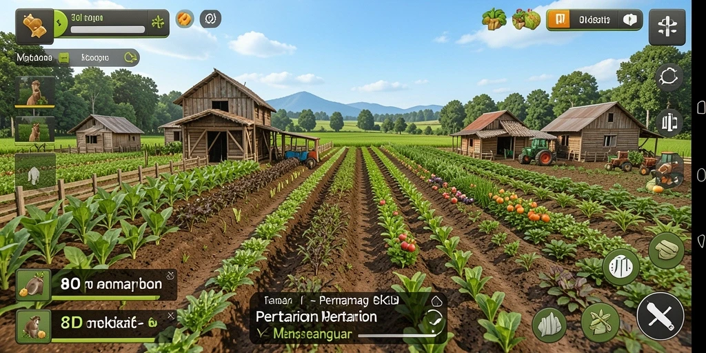 Screenshot dari gameplay menarik di 8ID yang menunjukkan aktivitas bertani.